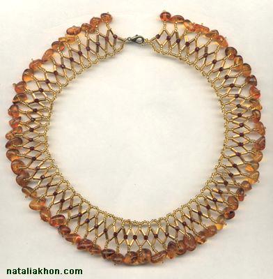 Beaded necklace with amber