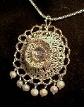 Fine silver crocheted pendant  with pearls