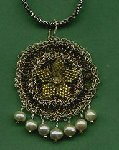Fine silver crocheted pendant with pearls
