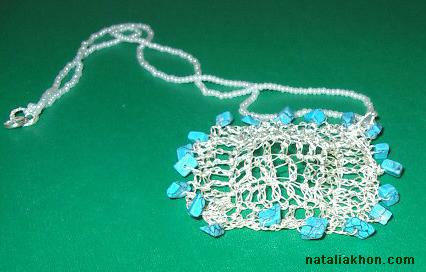 Fine silver crocheted pendant