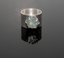  Sterling silver ring with natural rough aquamarine crystal